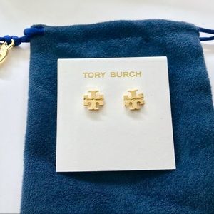 Tory Burch Brand NEW Gold Logo Stud Earrings w/bag